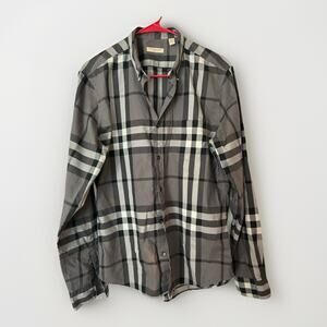 BURBERRY Nova Check Gray Long Sleeve Button Down Shirt Sz Large